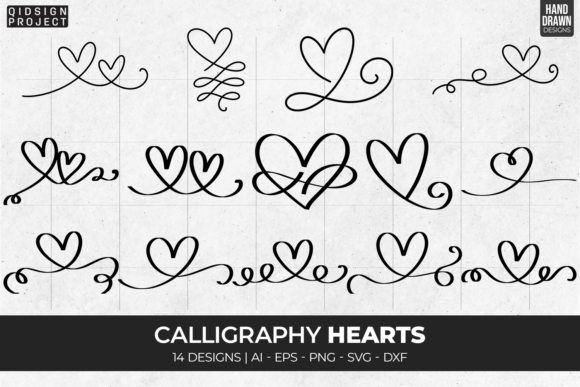 14 Calligraphy Hearts, Hand Drawn Heart: A Digital Collection for Creative Expression