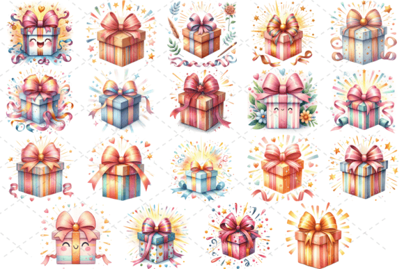 19 Gift Box Watercolor Clipart Bundle: A Creative Treasure for Designers and Enthusiasts