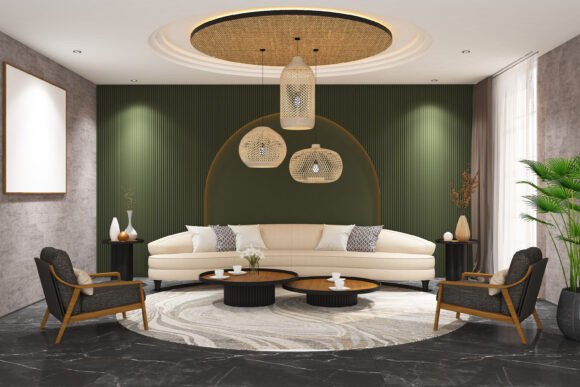 3d Render of Living Tropical Interior 11: A Vision of Modern Coastal Elegance