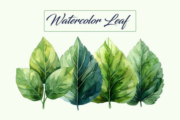 4 Watercolor Green Leaves Bundle