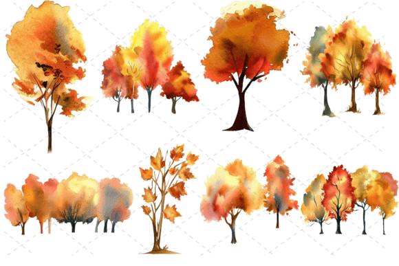 8 Watercolor Fall Autumn Tree Bundle: A Versatile Resource for Artists and Designers