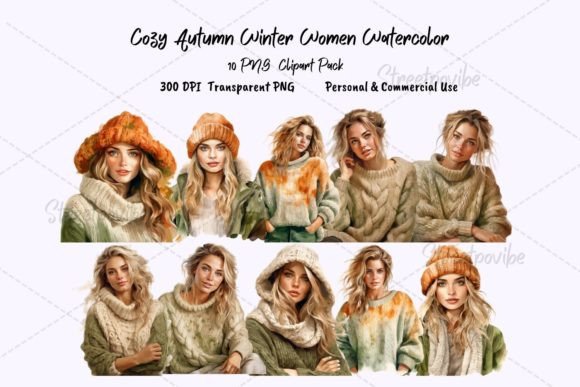 Autumn Cozy Lady Winter Watercolor Clip: A Versatile Design for Modern Creatives