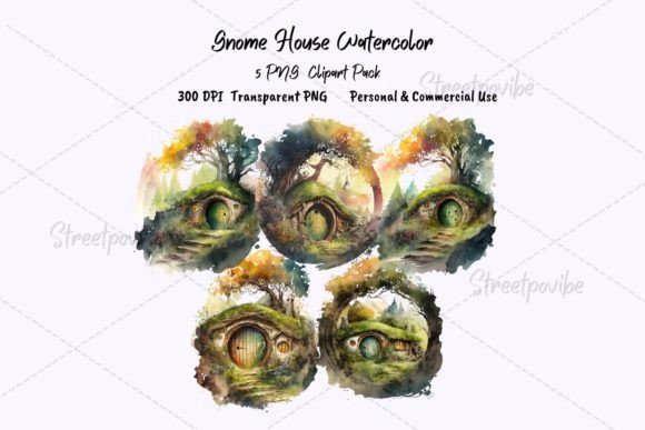 Bringing Whimsy to Life with the Gnome House Watercolor Clipart PNG Pack
