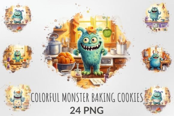 Colorful Monster Baking Cookies Clipart