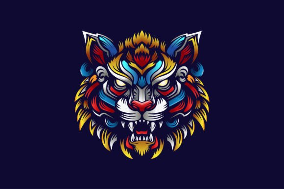 Colorful Tiger Head Roaring Vector: A Dynamic Artistic Resource