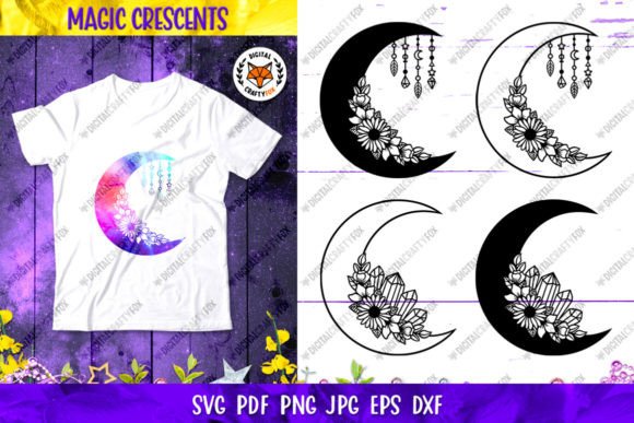 Crescent Moon SVG & Crescent Flowers SVG