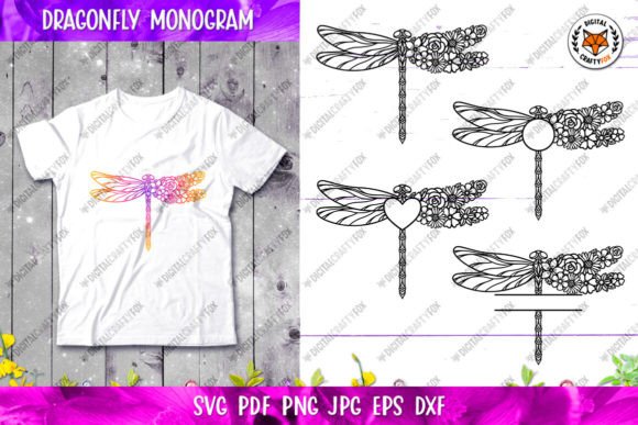 Dragonfly Flowers Monogram SVG
