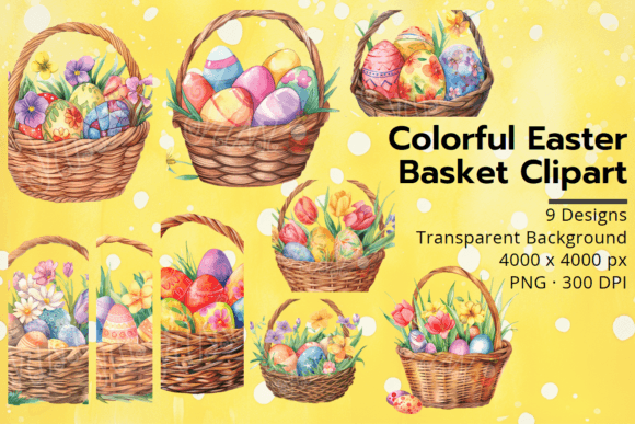 Easter Basket Clipart with Floral Eggs: A Vibrant Addition to Your Creative Projects