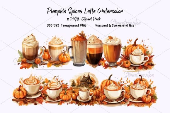 Elevate Your Autumn Designs with Premium Pumpkin Spice Latte Watercolor Clipart