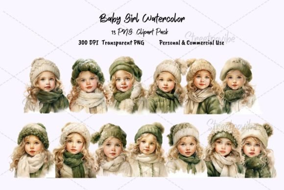 Elevate Your Creative Projects with Winter Baby Girl Watercolor Clipart PNG