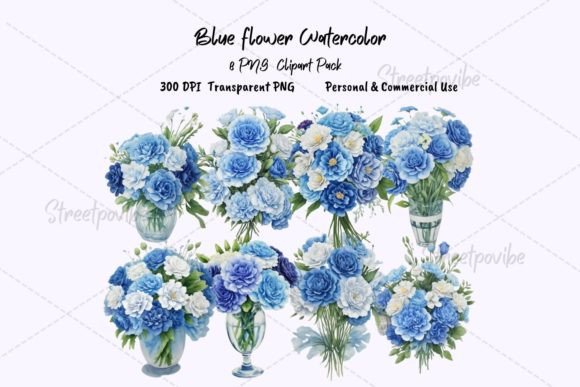 Elevate Your Designs with Blue Flower Watercolor Clipart