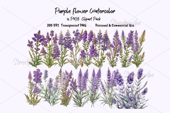 Elevate Your Designs with High-Quality Purple Flower Watercolor Clipart PNG Art