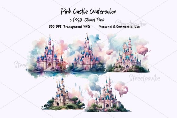 Evaluating the Pink Castle Watercolor Clipart PNG Pack for Professional Design Work