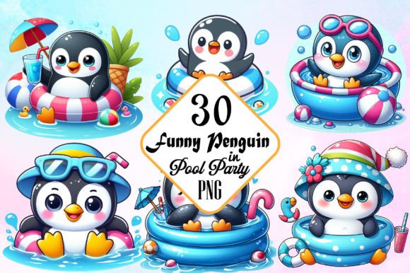 Funny Penguin in Pool Party Clipart: A Versatile Asset for Creative Projects