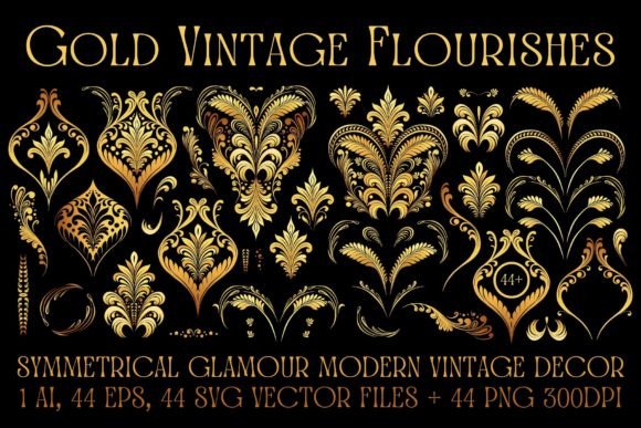 Gold Vintage Glamour Flourishes Vector: Elevate Your Creative Projects with Timeless Elegance