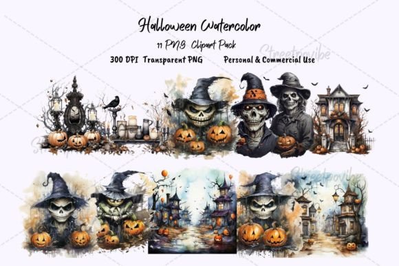 Halloween Creppy Watercolor Clipart PNG: A Versatile Digital Resource for Creative Projects