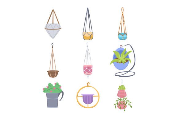 Hanging Planter Set Cartoon Vector Illus: A Creative Addition to Modern Home Decor