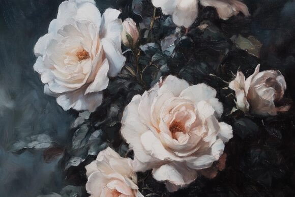 Moody White Rose Oil Painting: A Timeless Expression of Elegance