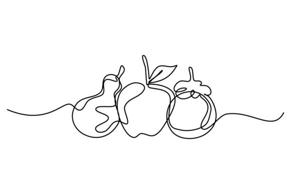 Pear Apple and Mangosteen One Continuous Line Design: A Unique Fruit Symbol Concept