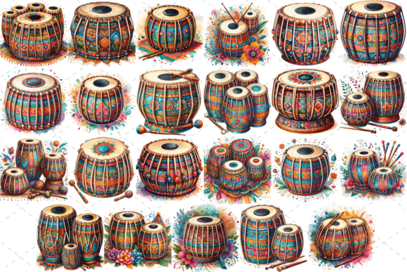 TablaTunes Watercolor Drum Bundle: Elevate Your Designs with Rhythmic Vibrancy