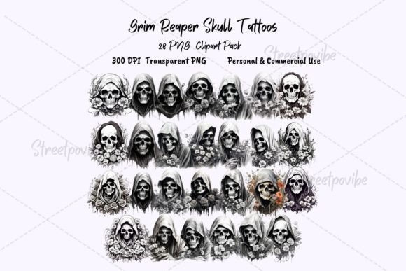 Tattoo Skull Grim Reaper Clipart PNG: A Versatile Design for Creative Projects
