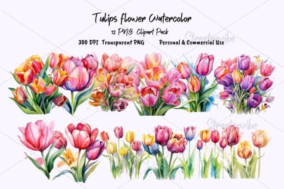 Tulips Flower Watercolor Clipart PNG for Creators