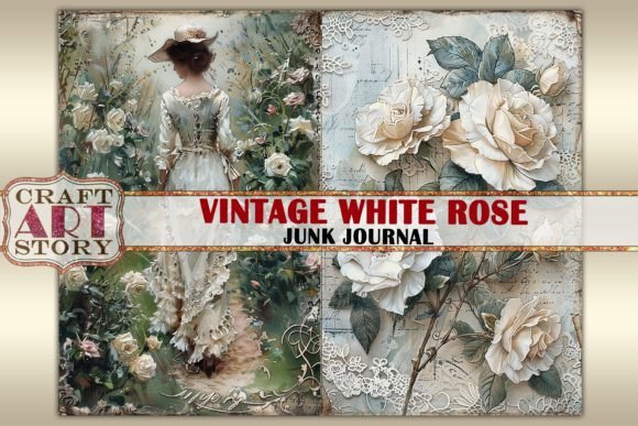 Vintage White Rose Junk Journal: A Digital Artisan’s Treasure for Creative Expression
