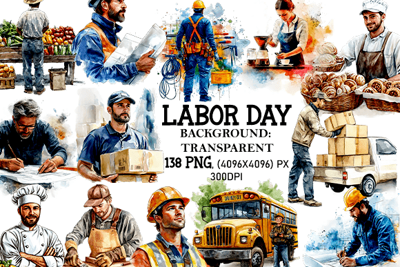 Watercolor Labor Day Sublimation Clipart